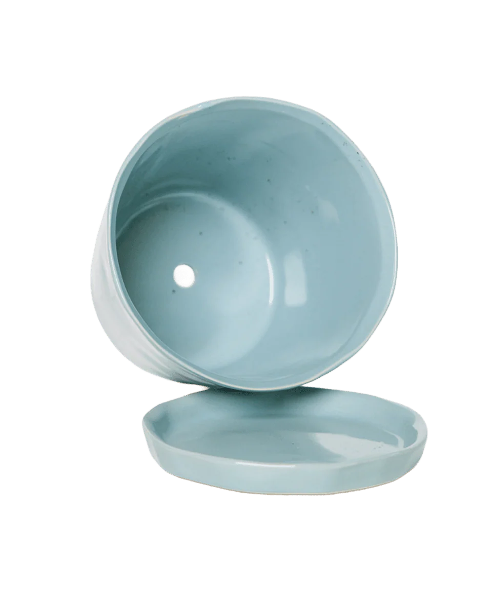 Tika Large Ceramic Plant Pot with Drainage Hole and Saucer — New Grey - Image 3