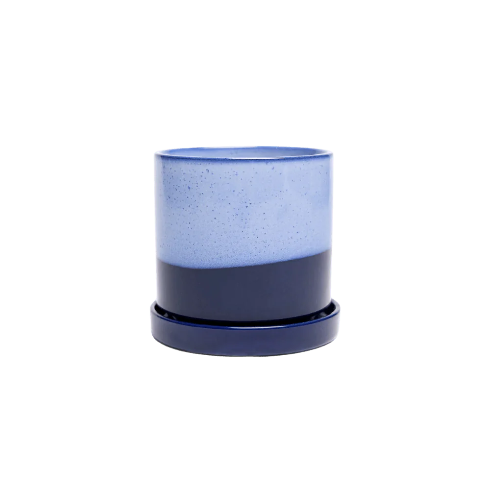 Minute Small Ceramic Pot with Drainage Hole and Saucer — Cobalt Blue - Image 2