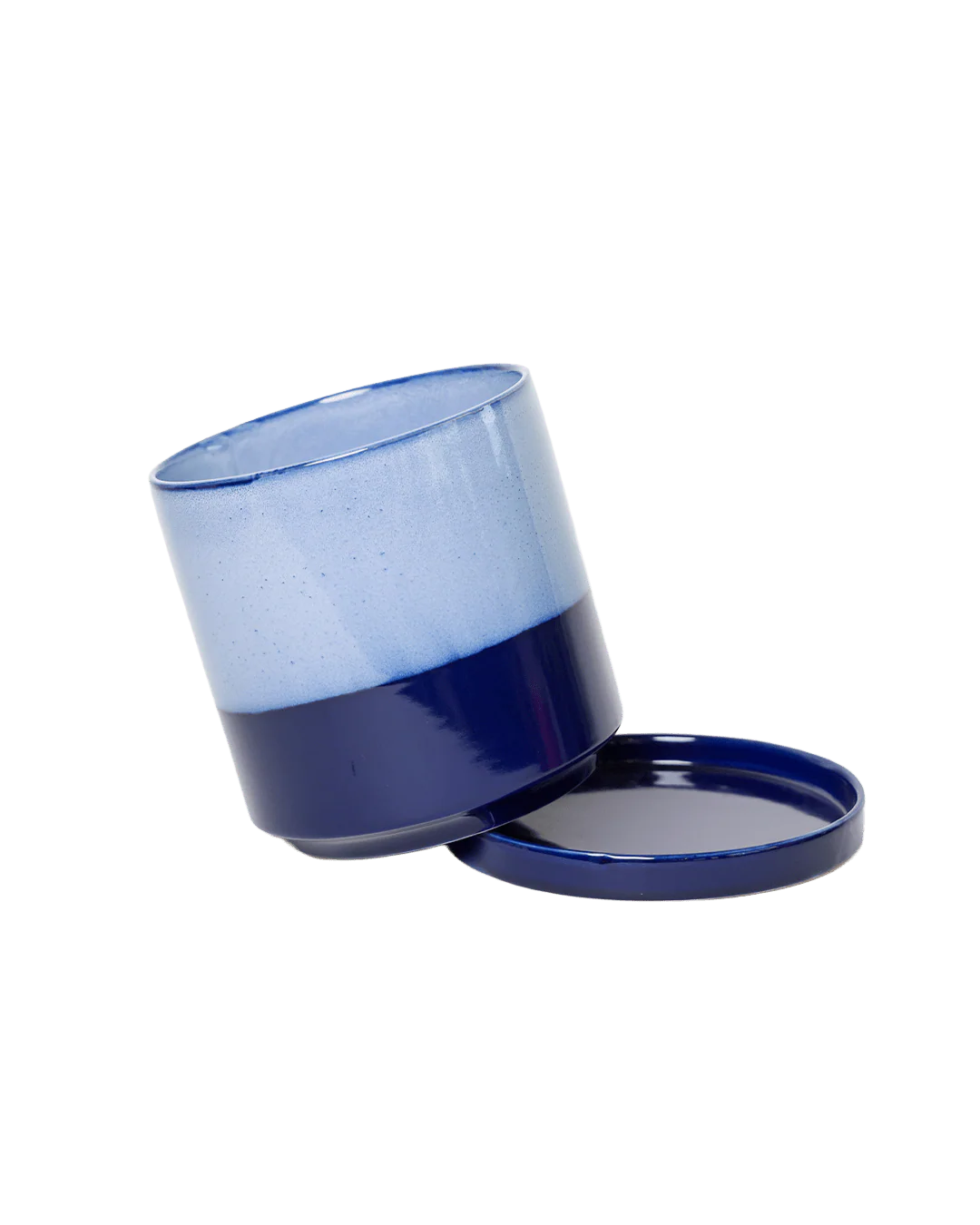 Minute Small Ceramic Pot with Drainage Hole and Saucer — Cobalt Blue - Image 3