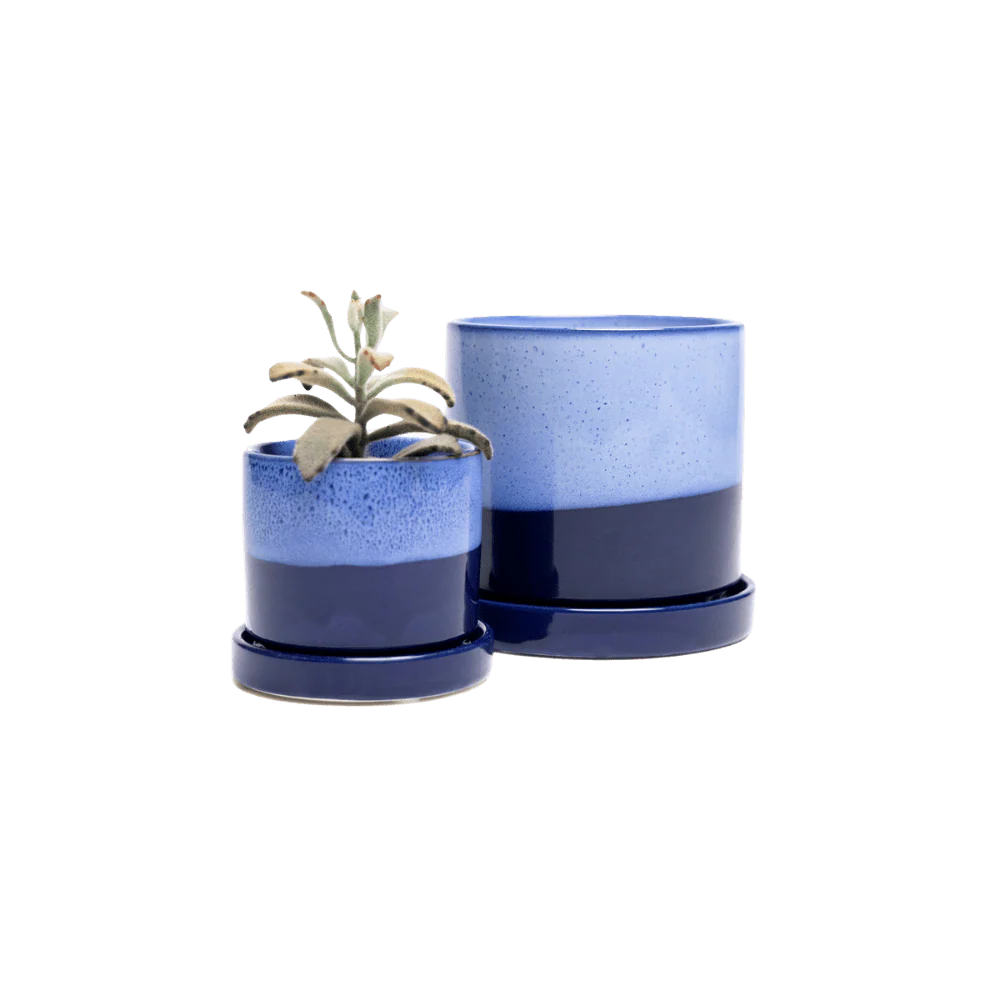 Minute Small Ceramic Pot with Drainage Hole and Saucer — Cobalt Blue - Image 5