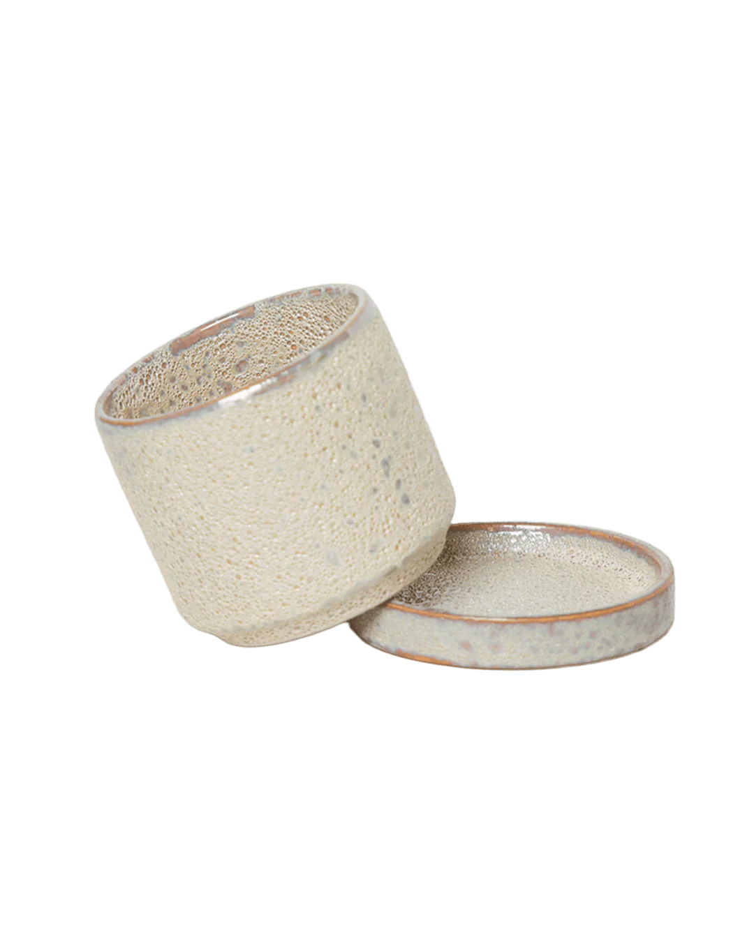 Minute Small Ceramic Pot with Drainage Hole and Saucer —  Ivory Speckles - Image 2