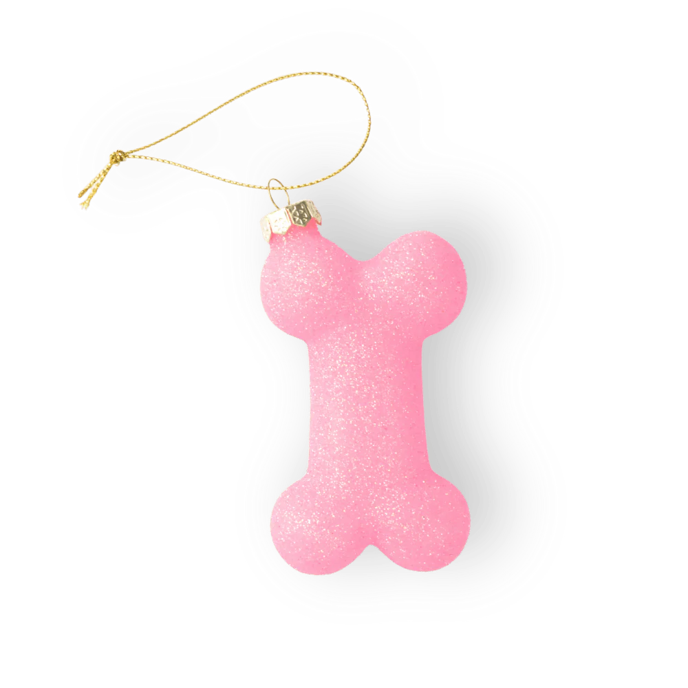 Pink Glittery Dog Bone Ornament